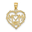 14k Yellow Gold Heart Pendant with MOM Lettering and Floral Accent