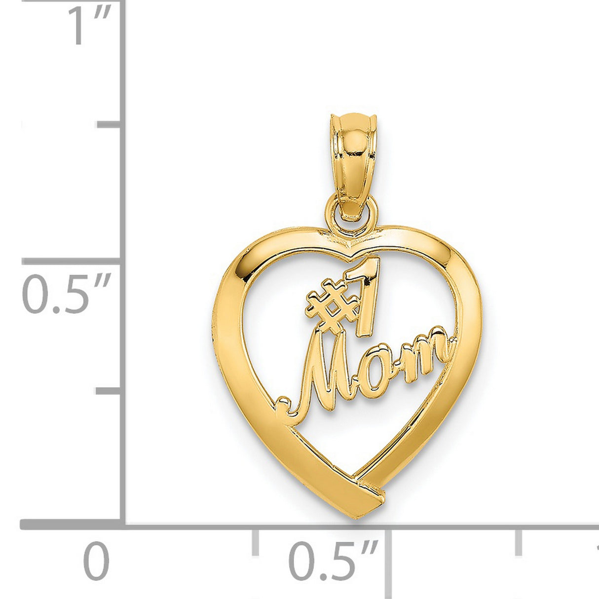 14k Yellow Gold Heart Pendant with Number 1 Mom, Sentimental Family Charm