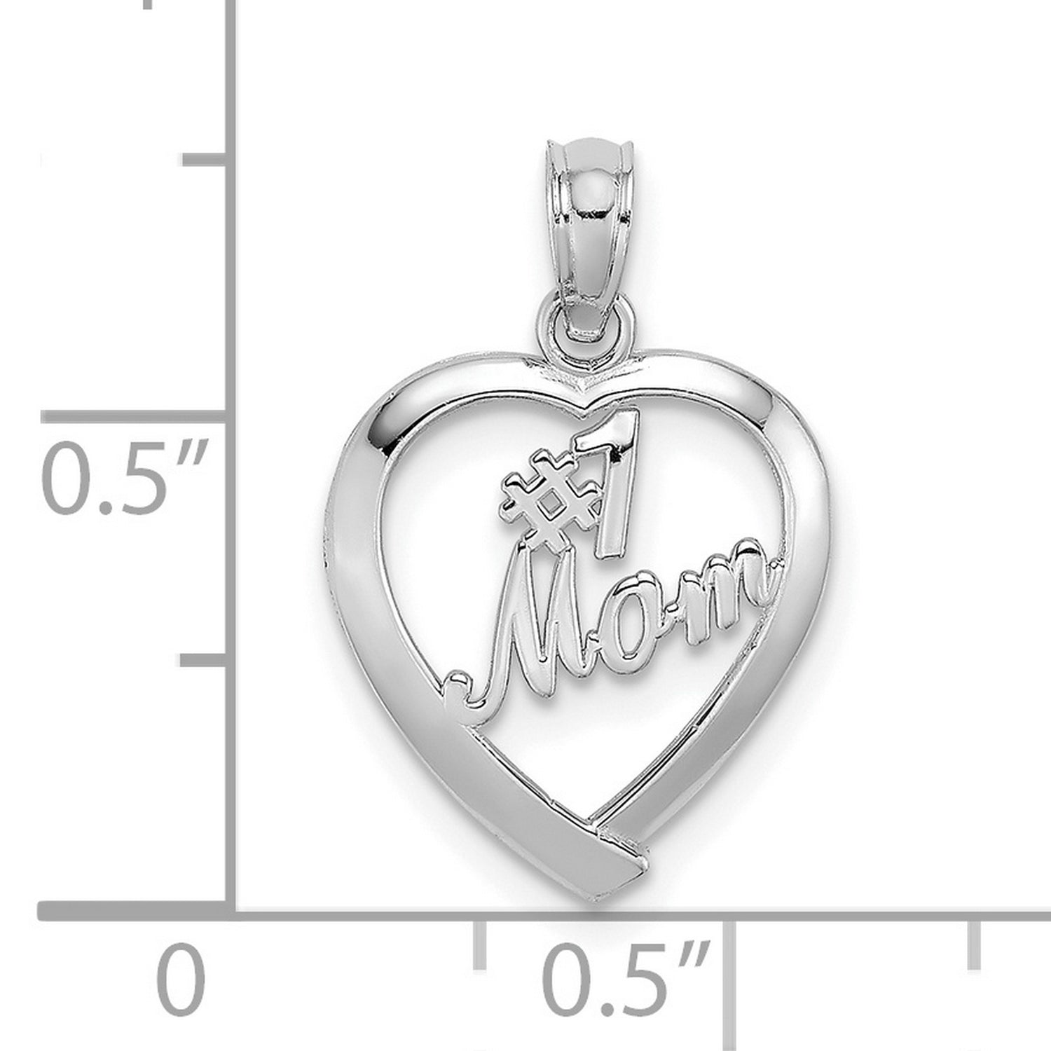 14k White Gold Heart Pendant with Number One Mom Inscription, Symbol of Love and Family