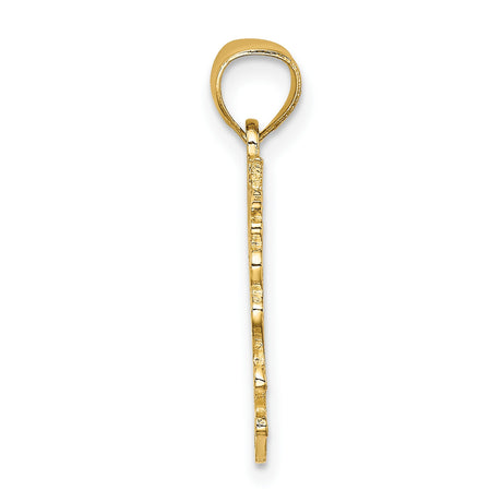 14k Yellow Gold Pendant with Ornate Mom Script, Floral and Heart Accents