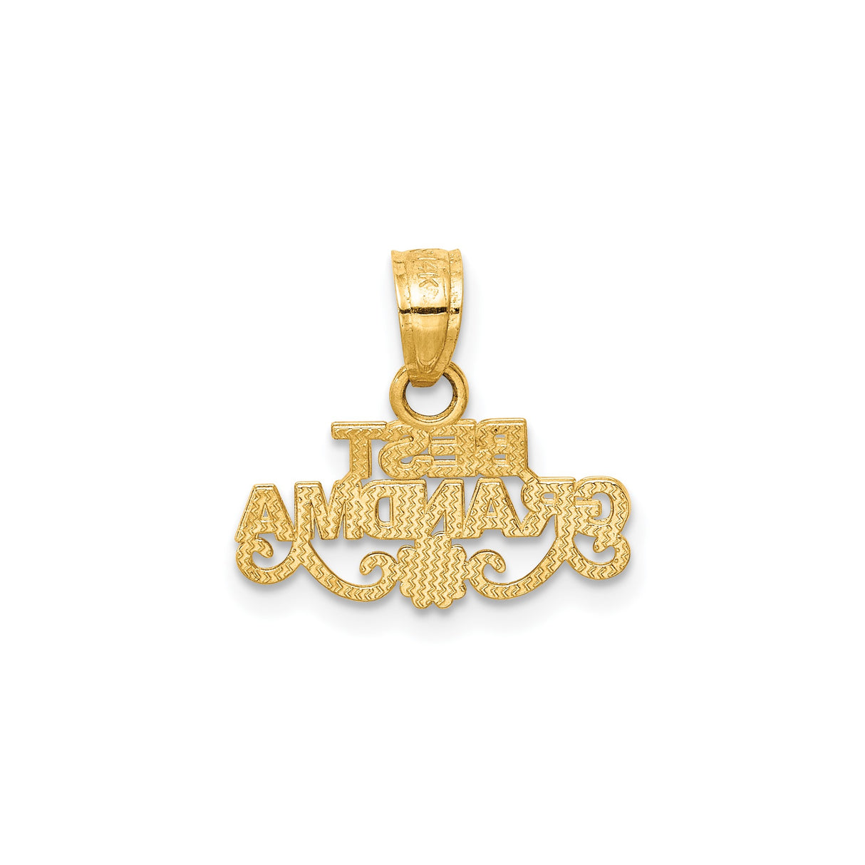 14k Yellow Gold Grandma Pendant with Floral Scroll Design, Sentimental Family Jewelry Charm