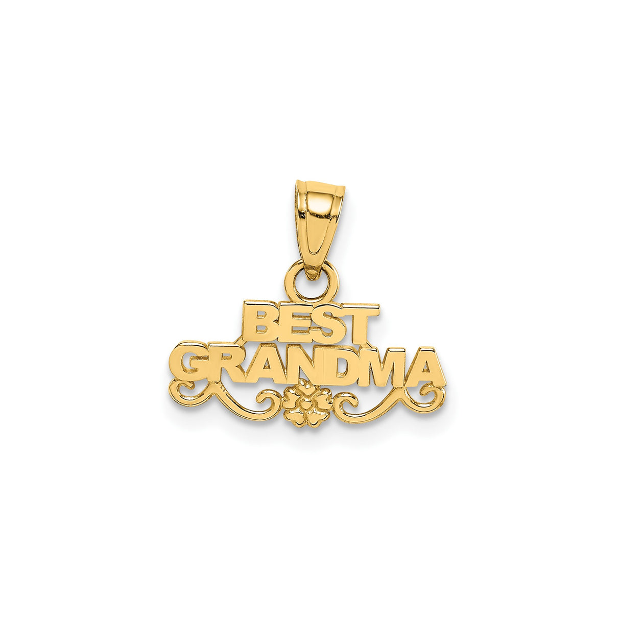14k Yellow Gold Grandma Pendant with Floral Scroll Design, Sentimental Family Jewelry Charm
