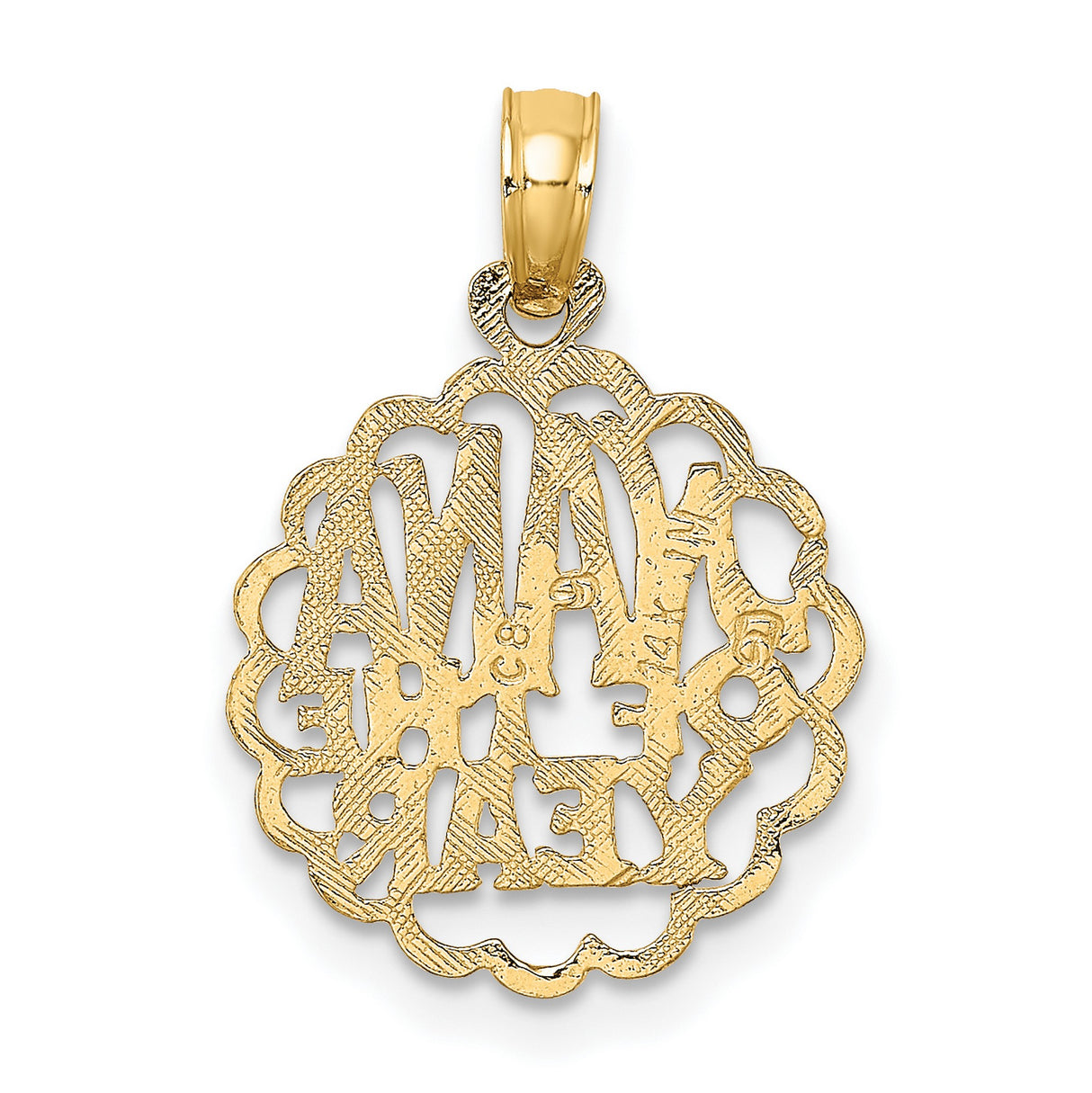 14k Yellow Gold Nana of the Year Pendant with Scalloped Edge and Openwork Lettering