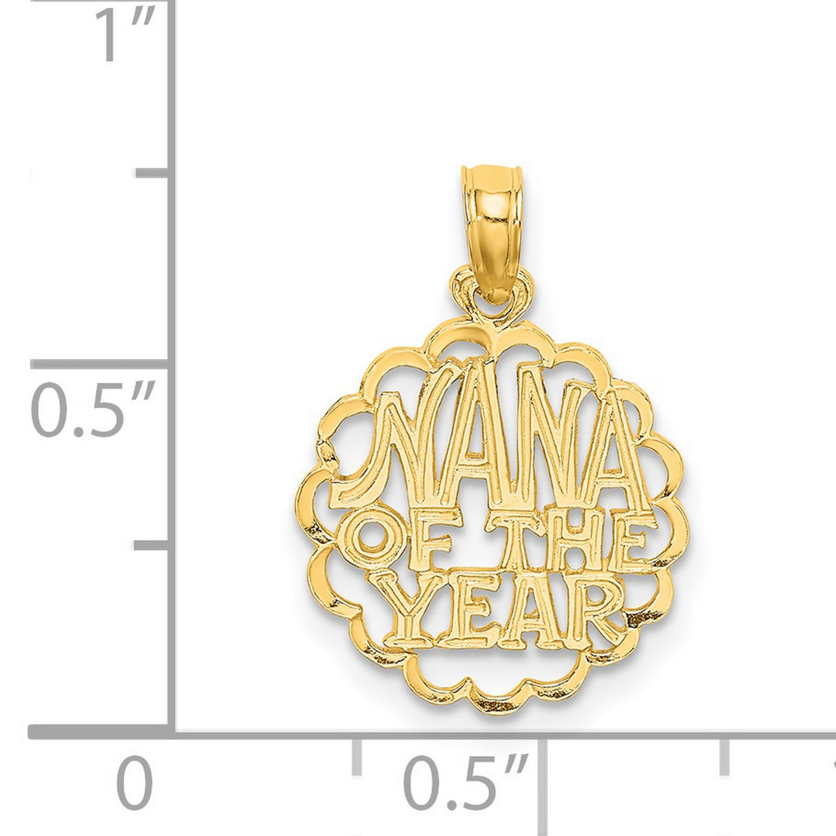 14k Yellow Gold Nana of the Year Pendant with Scalloped Edge and Openwork Lettering