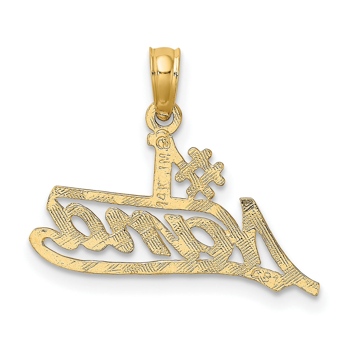 14k Yellow Gold Nana Pendant with Heart Script Message, Sentimental Grandmother Charm