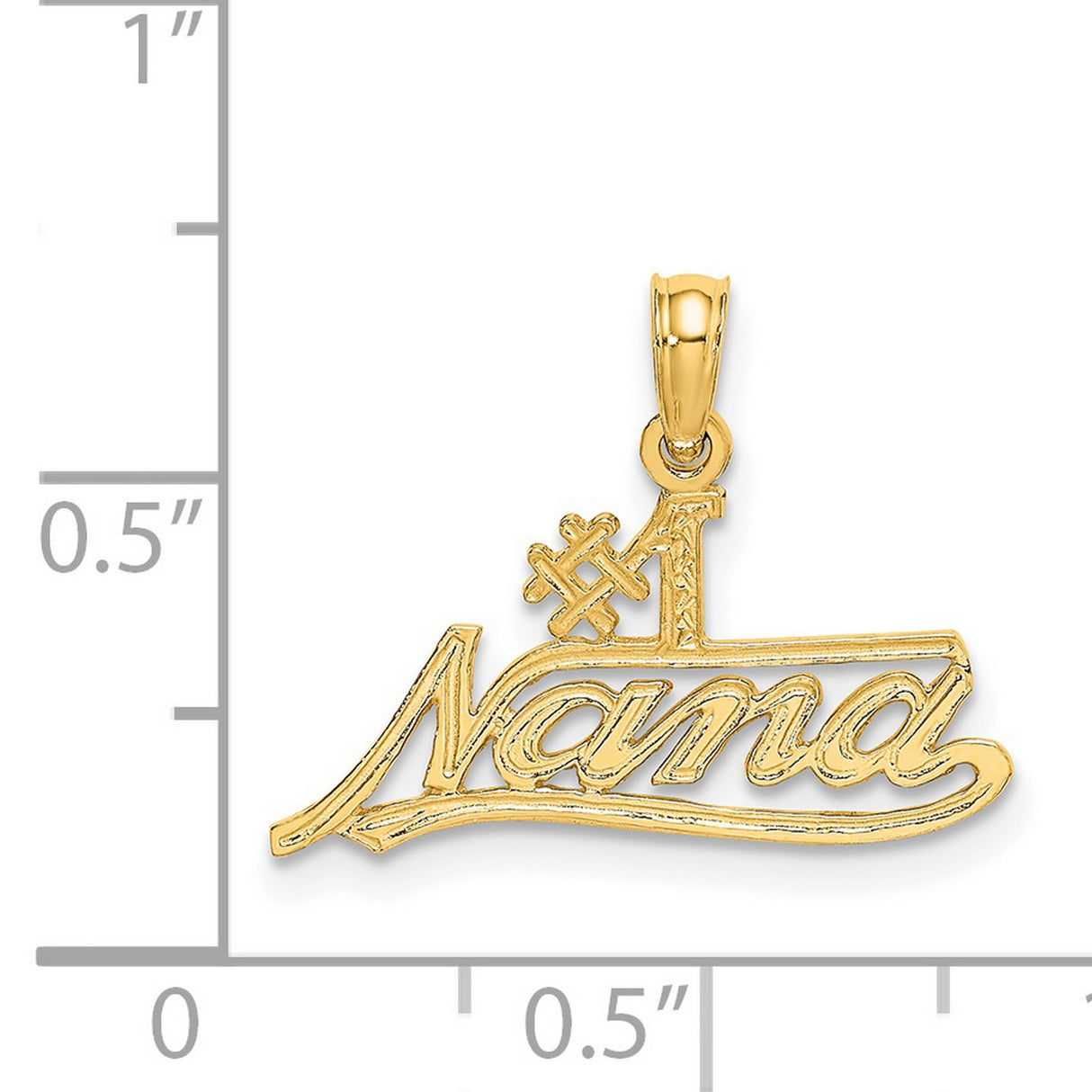 14k Yellow Gold Nana Pendant with Heart Script Message, Sentimental Grandmother Charm