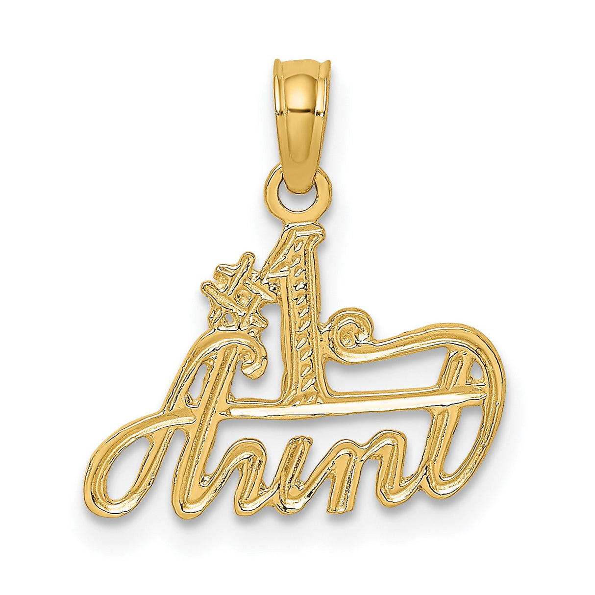 14k Yellow Gold Pendant, Script #1 Aunt Design, Meaningful Charm for Women