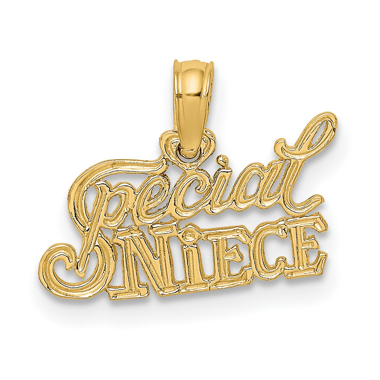 14k Yellow Gold Niece Pendant with Script Lettering, Family Love Charm for Women