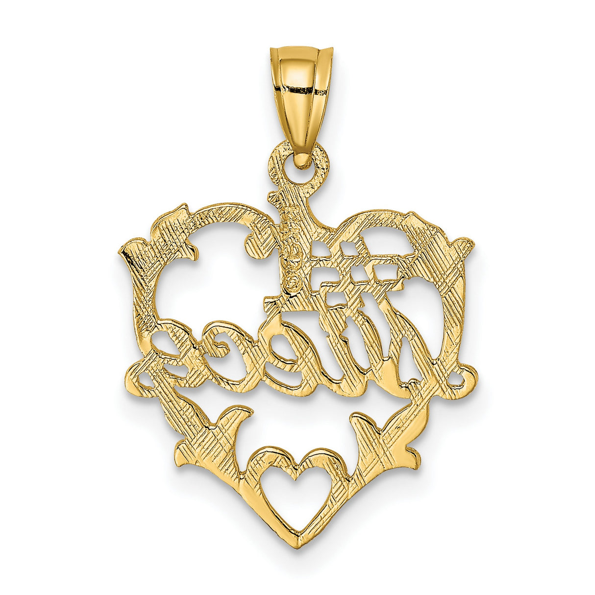 14k Yellow Gold Heart Pendant with Script Niece Message and Floral Cutout Design
