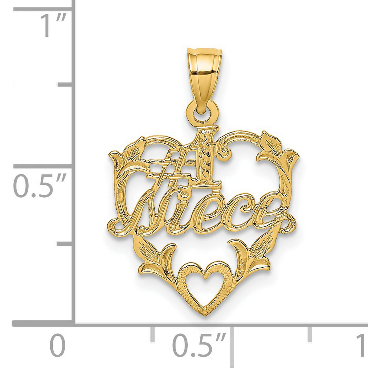 14k Yellow Gold Heart Pendant with Script Niece Message and Floral Cutout Design