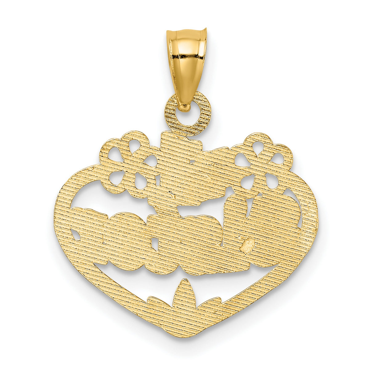 14k Yellow Gold Heart Pendant with Floral Accents and Number One Sister Message