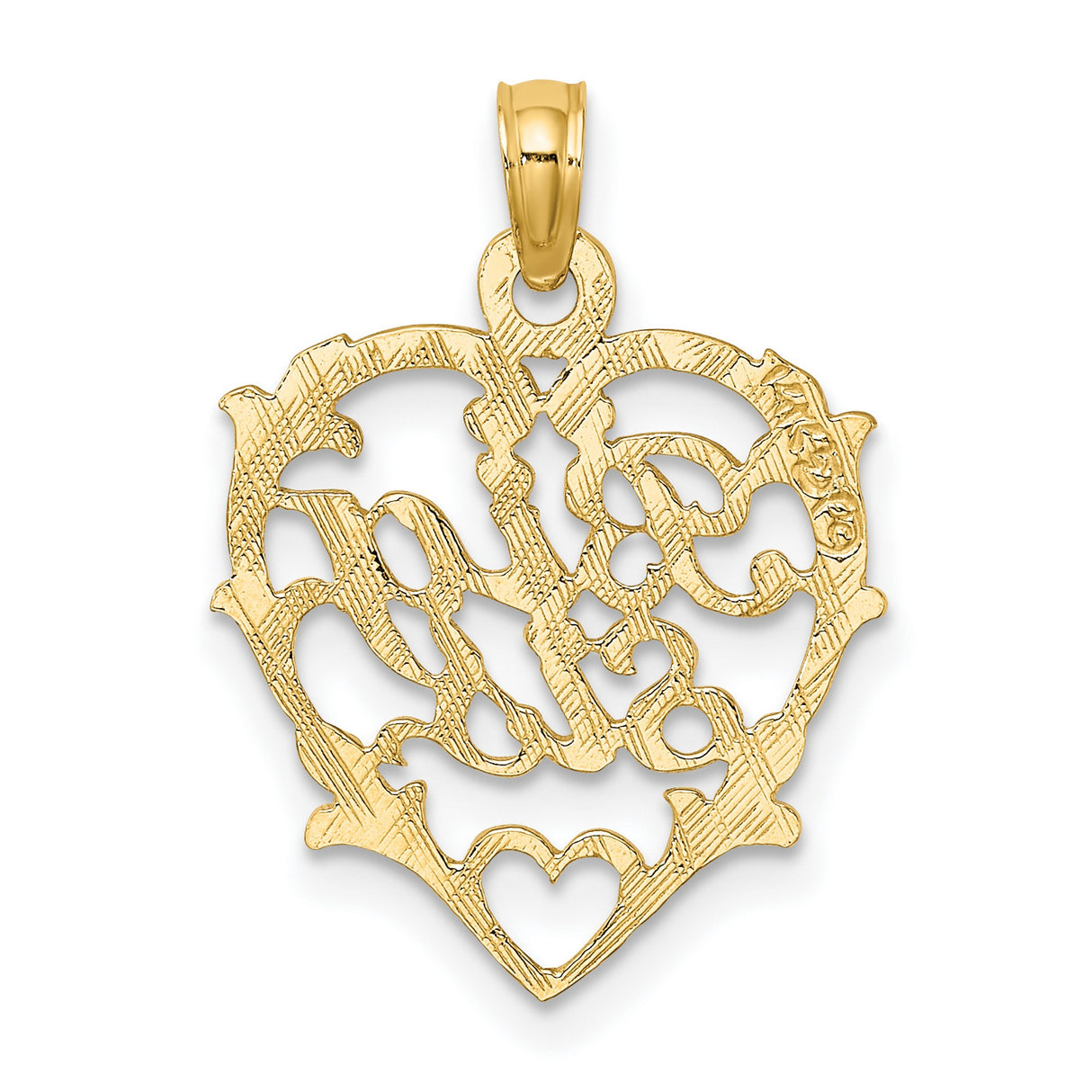 14k Yellow Gold Heart Pendant with Big Sis Script and Leaf Detail for Women