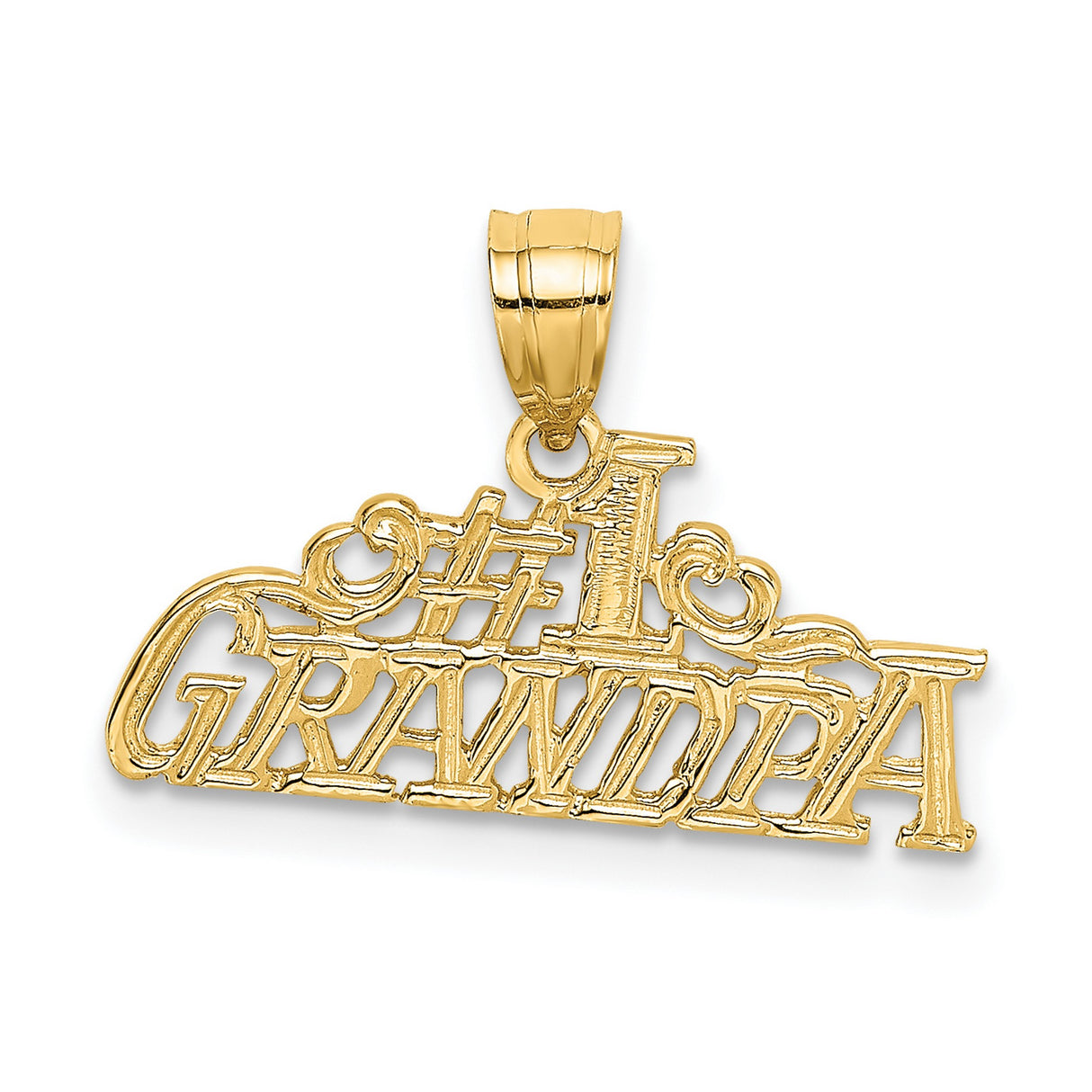 14k Yellow Gold Number One Grandpa Pendant, Script Style Family Keepsake for Men