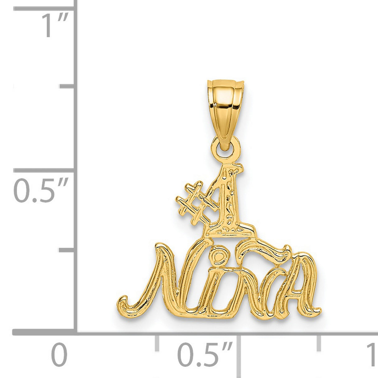 14k Yellow Gold Niña Pendant with Script Design, Number One Charm for Girls