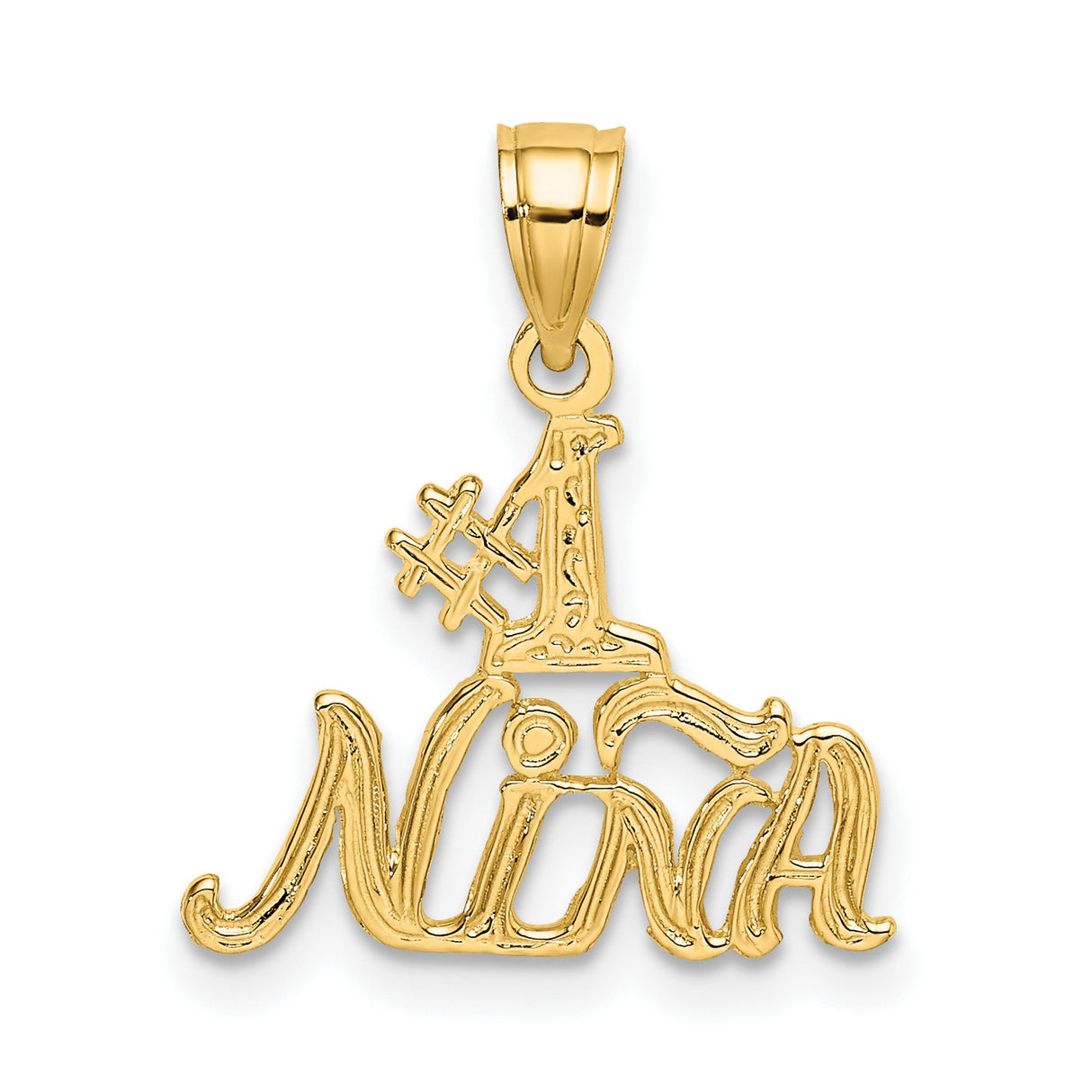14k Yellow Gold Niña Pendant with Script Design, Number One Charm for Girls