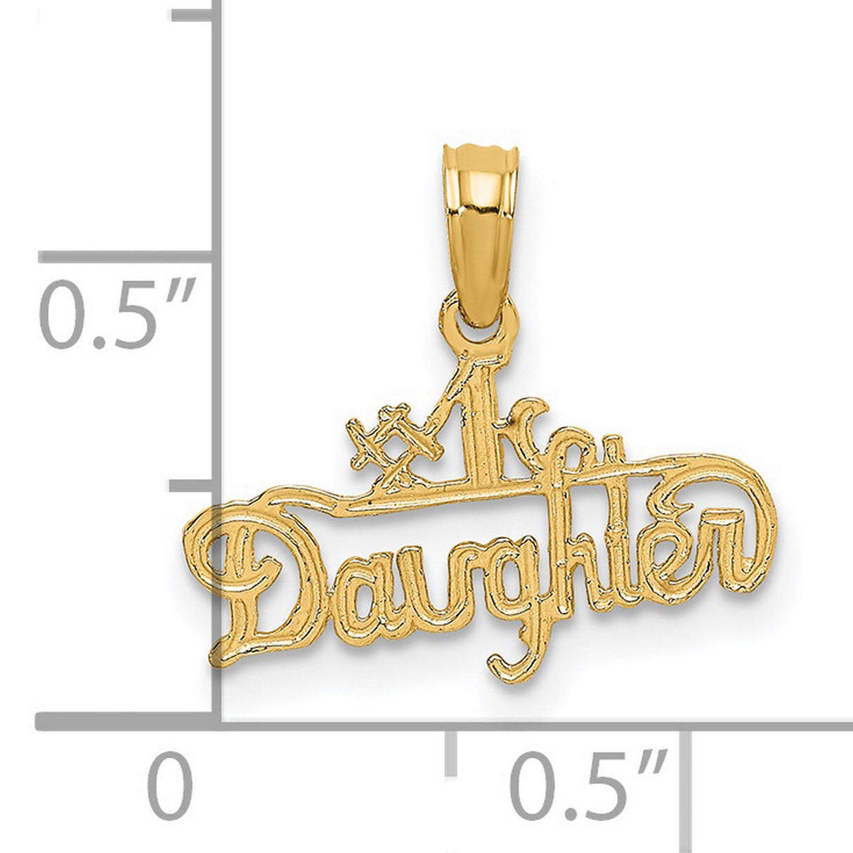 14k Yellow Gold Pendant, Script Font #1 Daughter Charm, Sentimental for Women or Girls