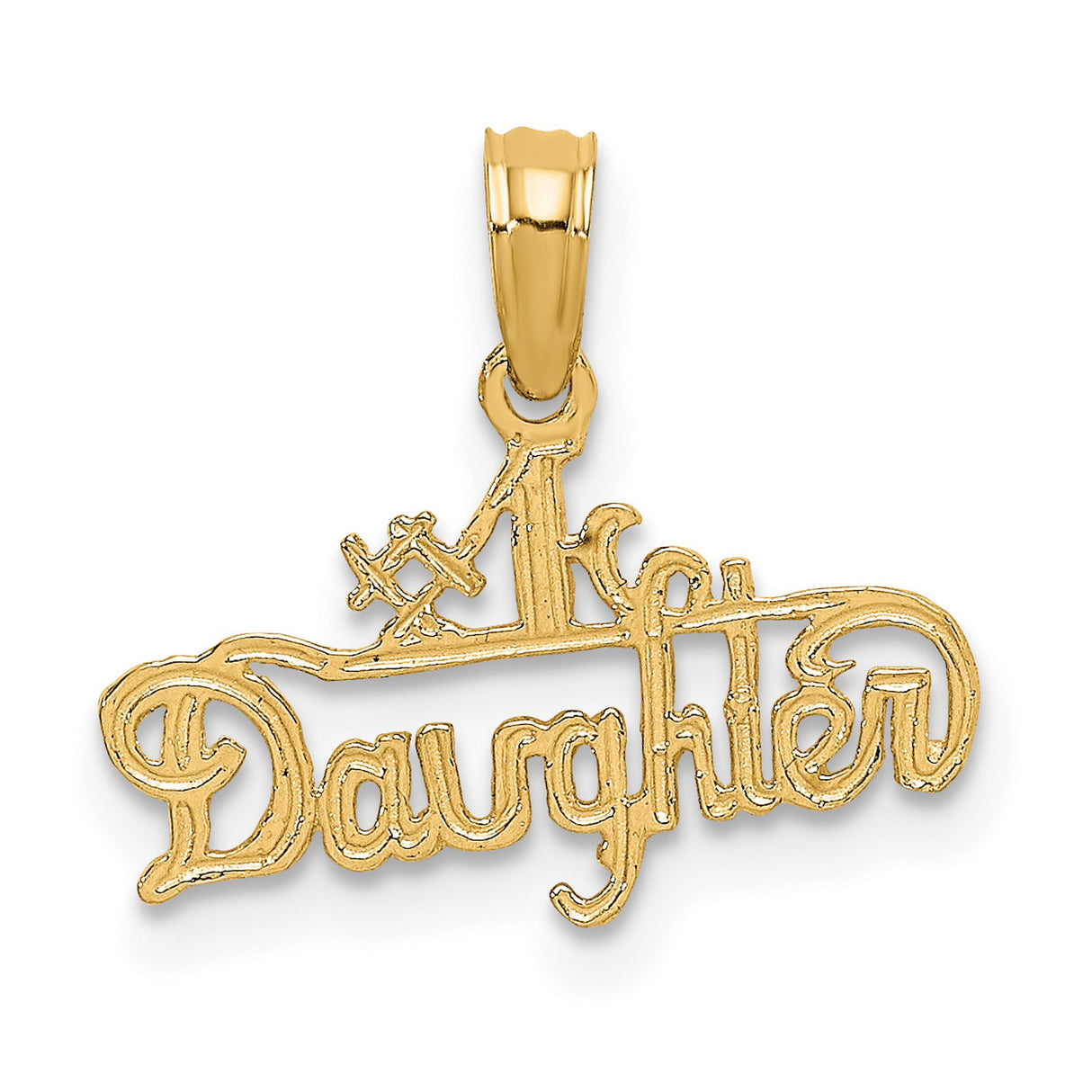 14k Yellow Gold Pendant, Script Font #1 Daughter Charm, Sentimental for Women or Girls
