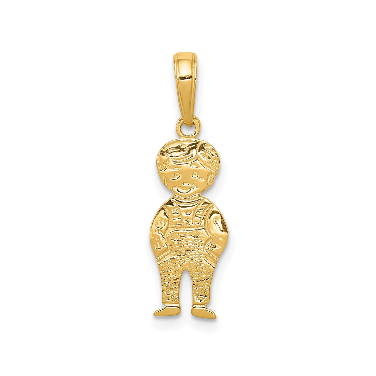 14k Yellow Gold Smiling Boy in Overalls Pendant, Symbolic Family Keepsake Charm