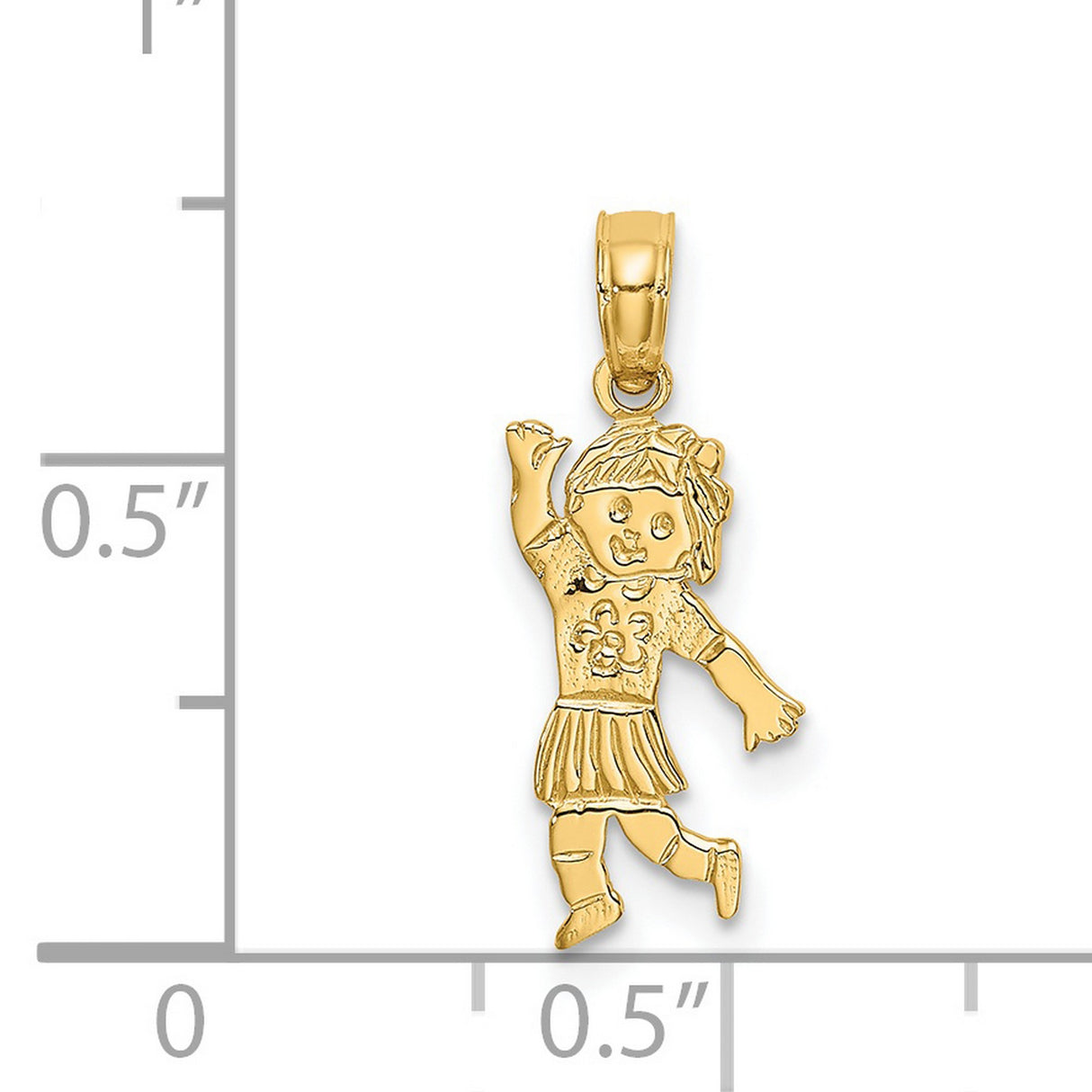 14k Yellow Gold Girl Charm Pendant with Fleur-de-Lis Skirt Detail, Feminine Keepsake Jewelry