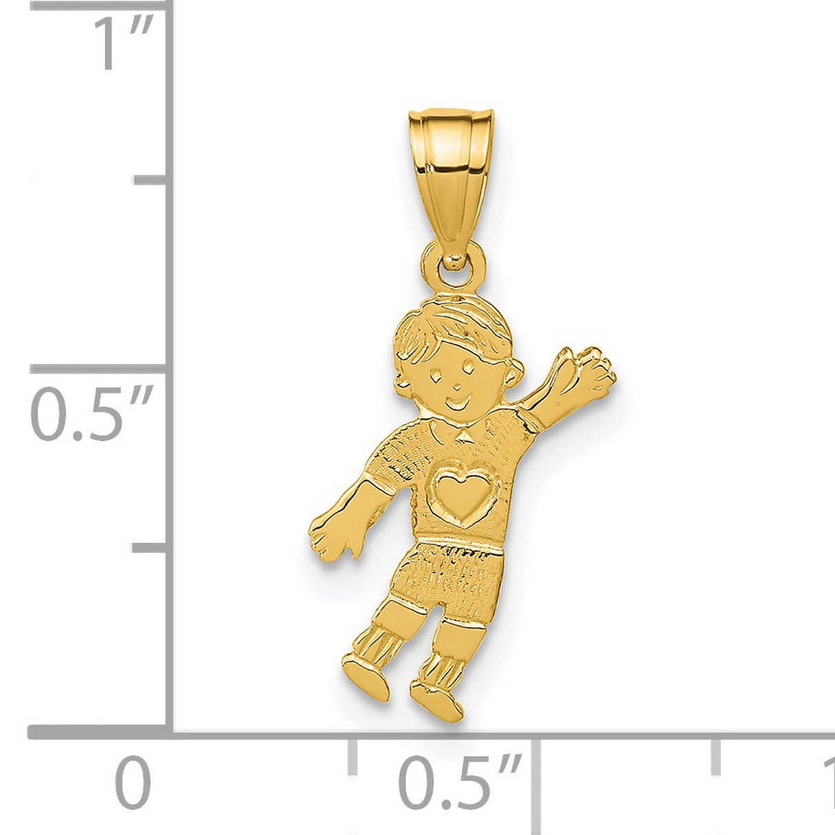 14k Yellow Gold Boy Charm Pendant with Heart, Family Keepsake Jewelry for Mothers