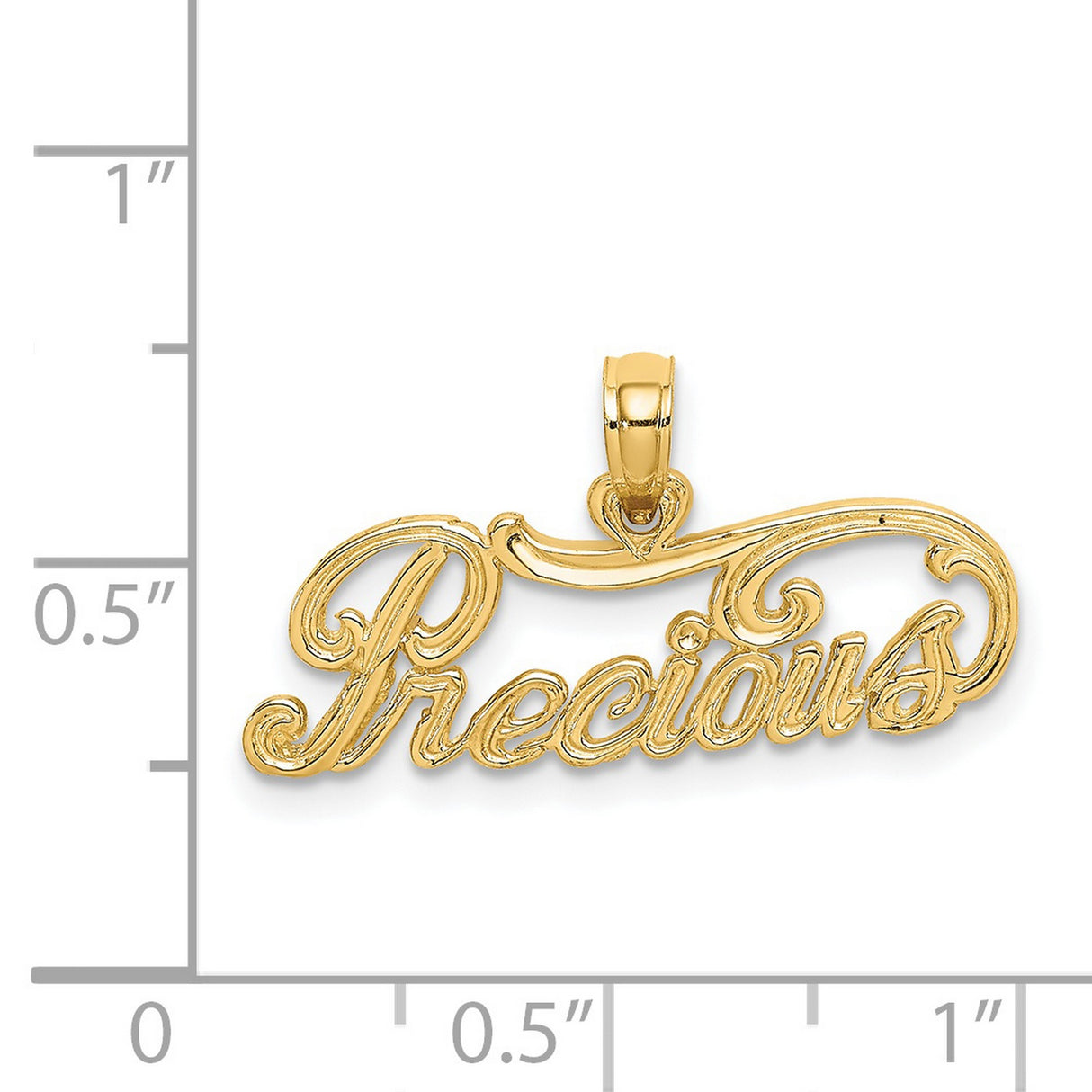 14k Yellow Gold Pendant, Script Lettering PRECIOUS Word Charm for Women