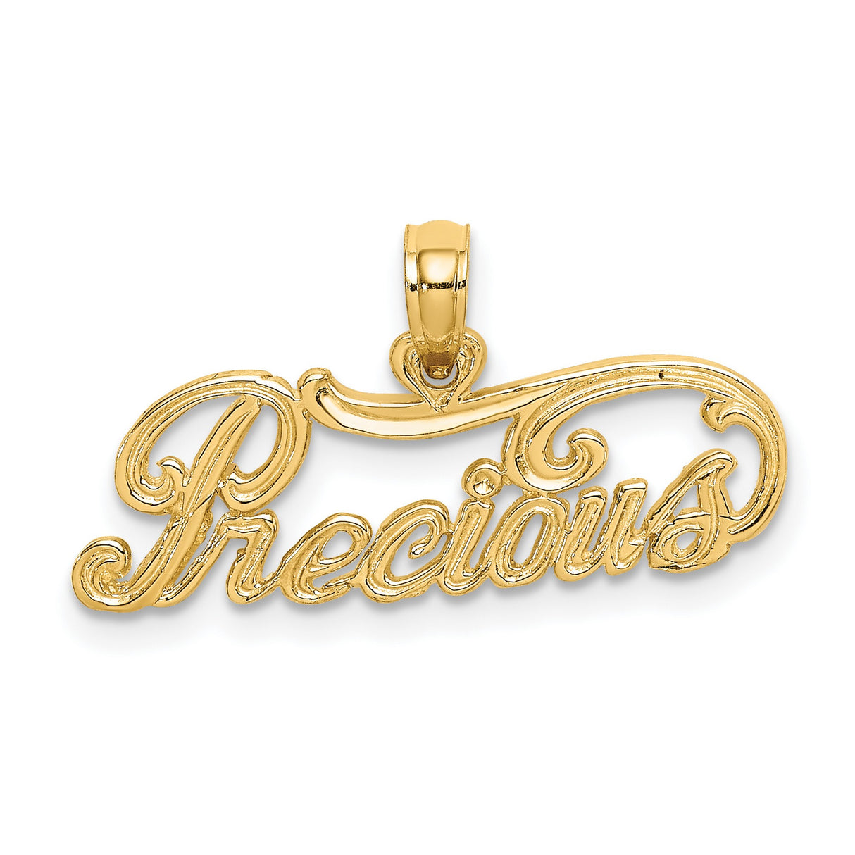 14k Yellow Gold Pendant, Script Lettering PRECIOUS Word Charm for Women