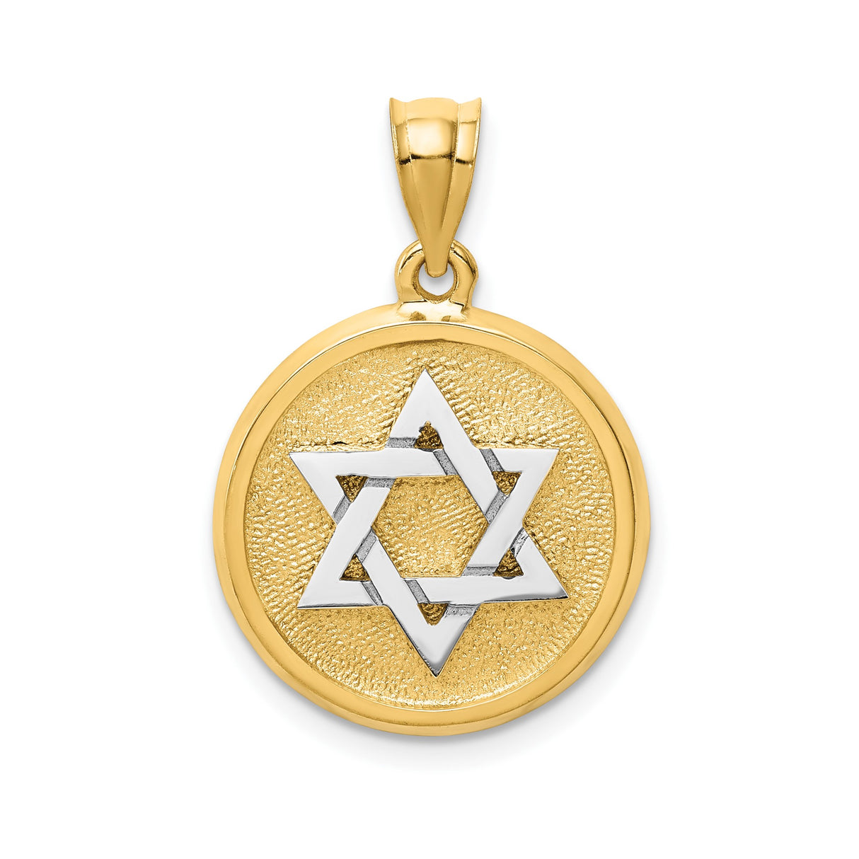 14k Two-Tone Gold Star of David Pendant with White Gold Magen David on Yellow Gold Disc