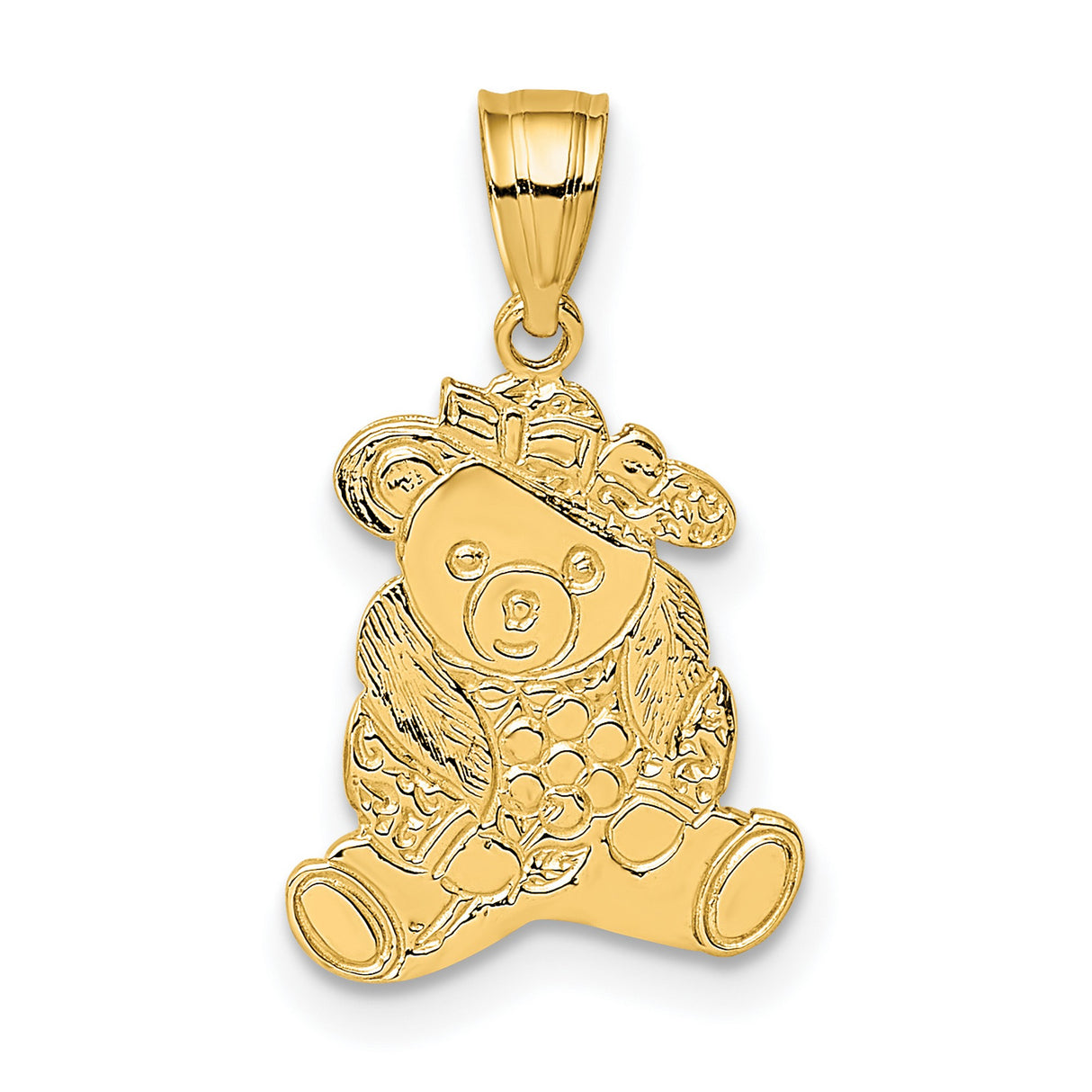 14k Yellow Gold Teddy Bear Pendant with Bow and Floral Accent, Cute Animal Charm for Women