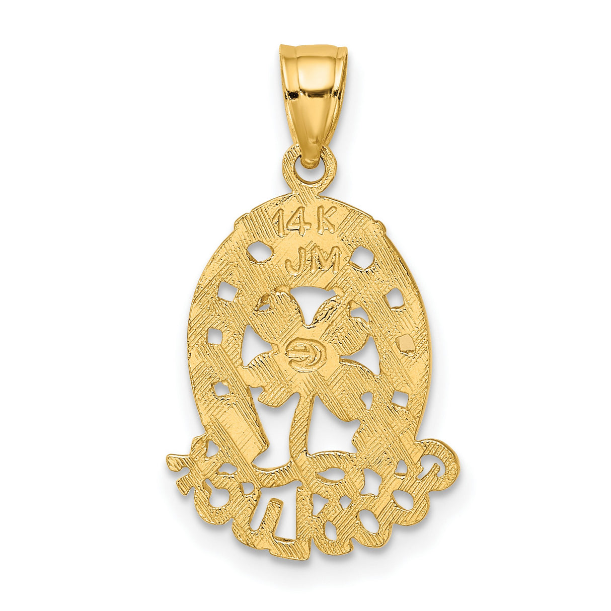14k Yellow Gold Pendant with Horseshoe, Four-Leaf Clover, and Good Luck Engraving