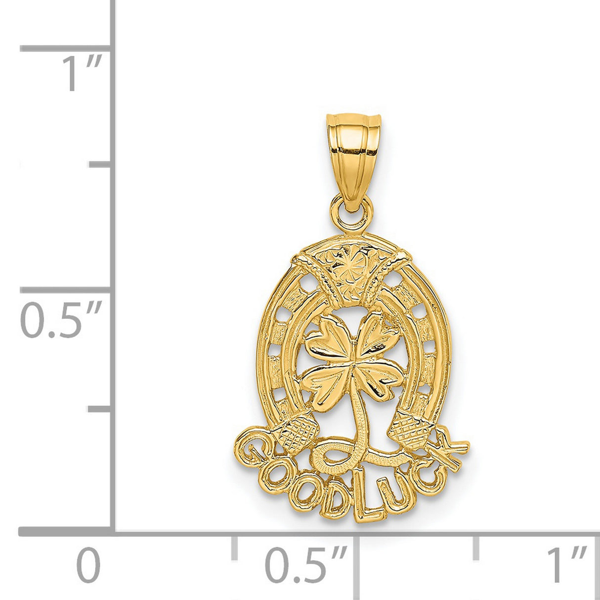 14k Yellow Gold Pendant with Horseshoe, Four-Leaf Clover, and Good Luck Engraving