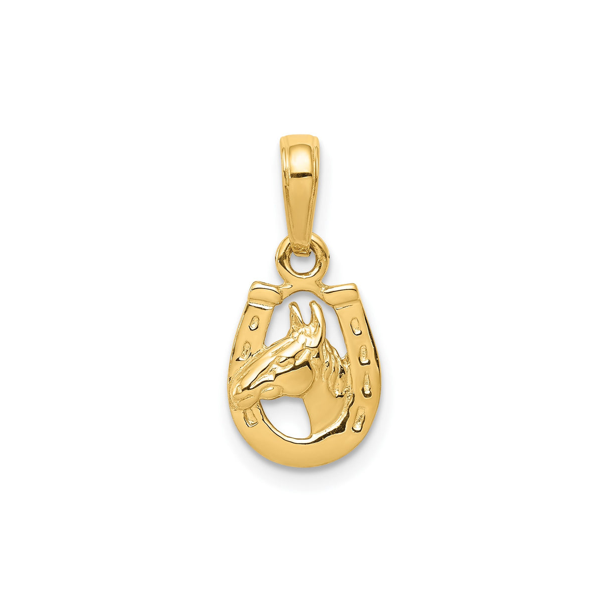 14k Yellow Gold Horse Head Horseshoe Pendant, Western Equestrian Charm for Men and Women