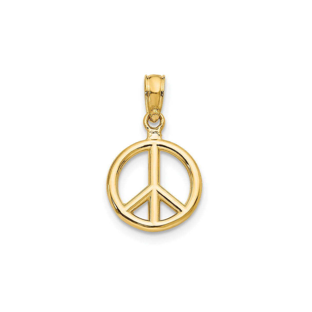 14k Yellow Gold Peace Symbol Pendant, Boho Style Harmony Charm for Women or Unisex Wear