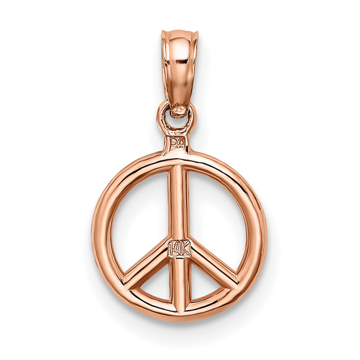 14k Rose Gold Peace Pendant, Classic Peace Symbol, Boho Spiritual Jewelry for Women and Unisex