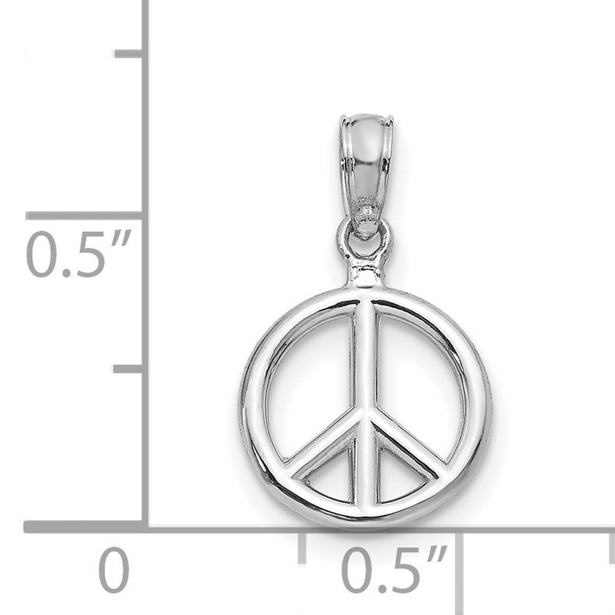14k White Gold Peace Sign Pendant, Polished Openwork Symbol, Retro Boho Style for Women or Unisex