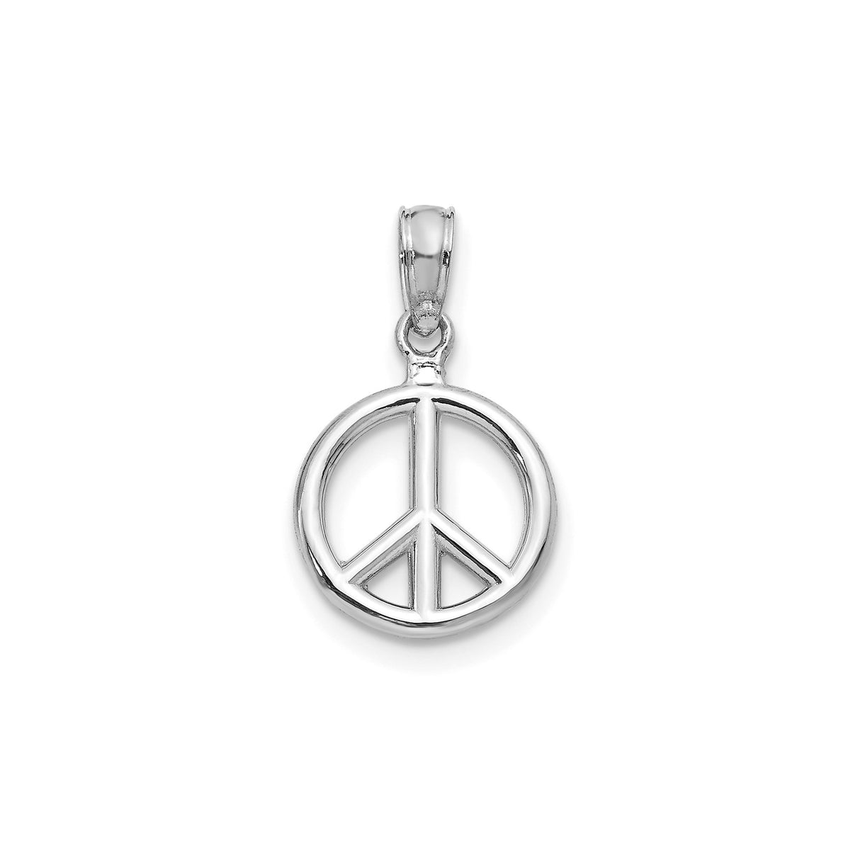 14k White Gold Peace Sign Pendant, Openwork Charm, Boho Spiritual Retro Style Jewelry