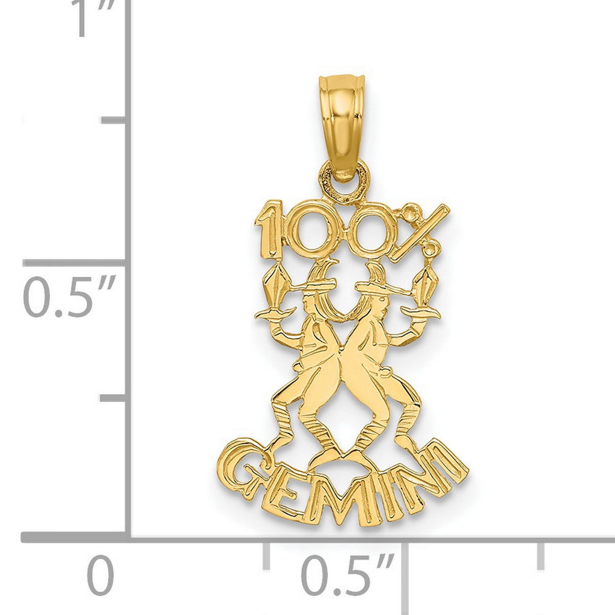 14k Yellow Gold Gemini Pendant with Twin Figures and Zodiac Medallion Charm
