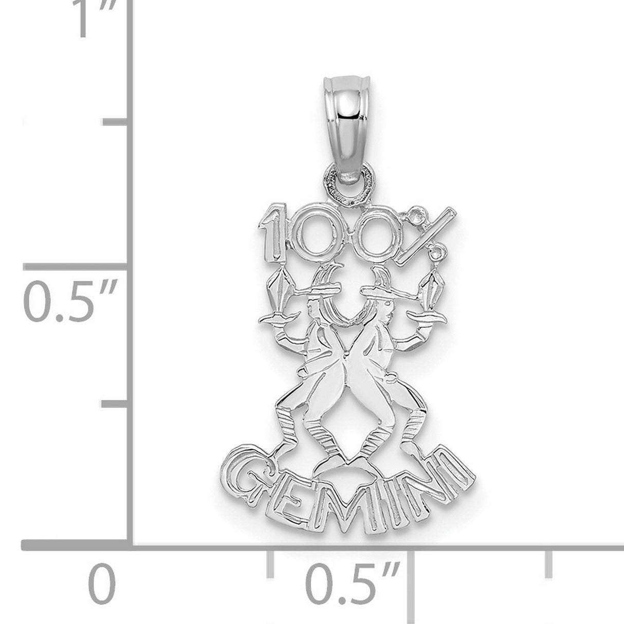 14k White Gold Gemini Zodiac Pendant with Twin Symbol and Torches Design