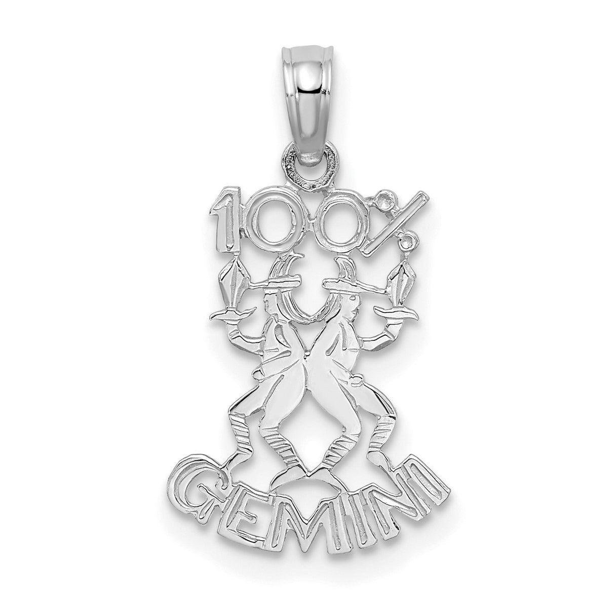 14k White Gold Gemini Zodiac Pendant with Twin Symbol and Torches Design