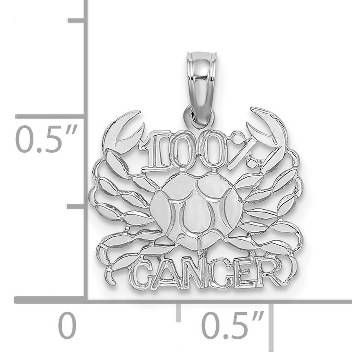 14k White Gold Cancer Zodiac Pendant, Bold Crab Design with Cancer Lettering