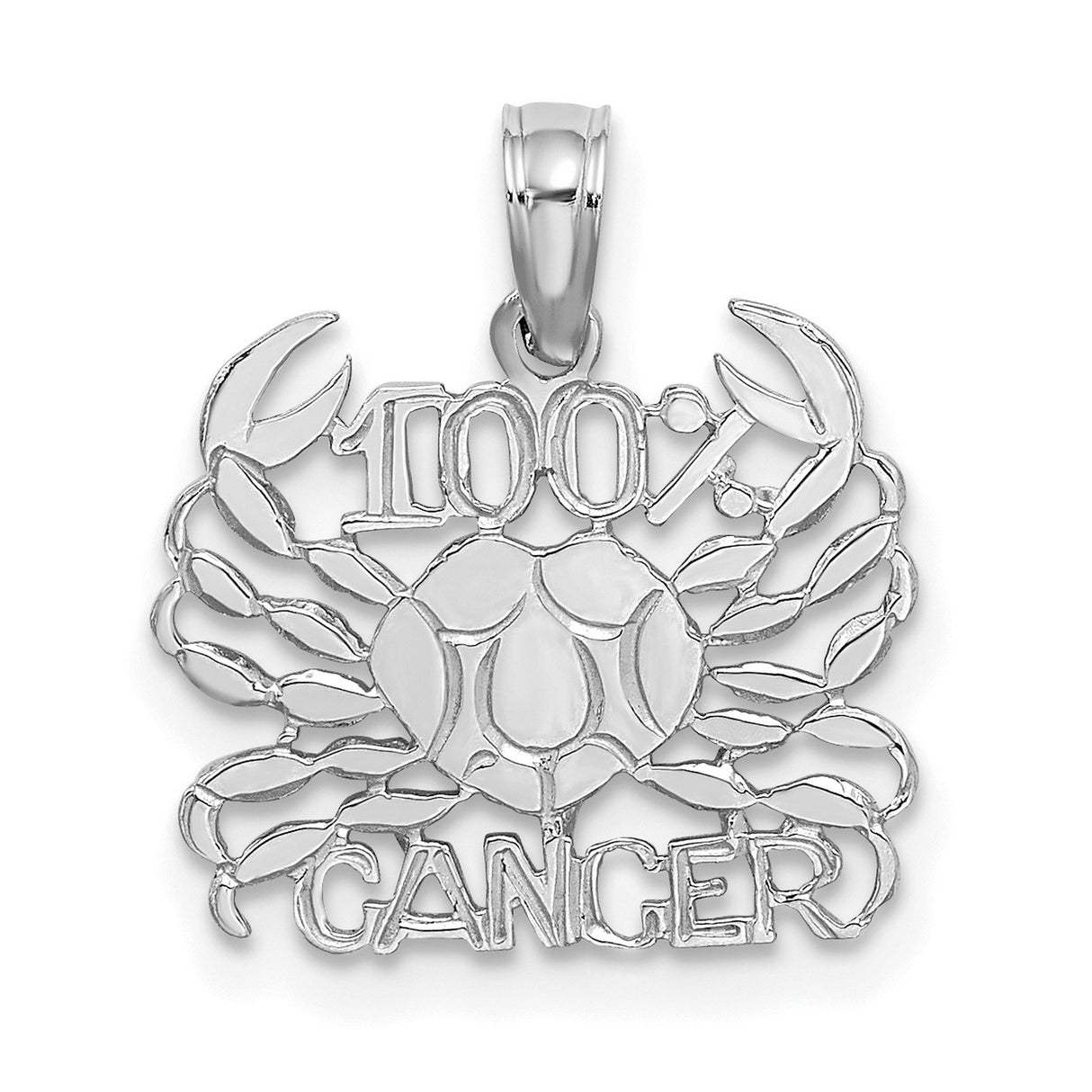 14k White Gold Cancer Zodiac Pendant, Bold Crab Design with Cancer Lettering