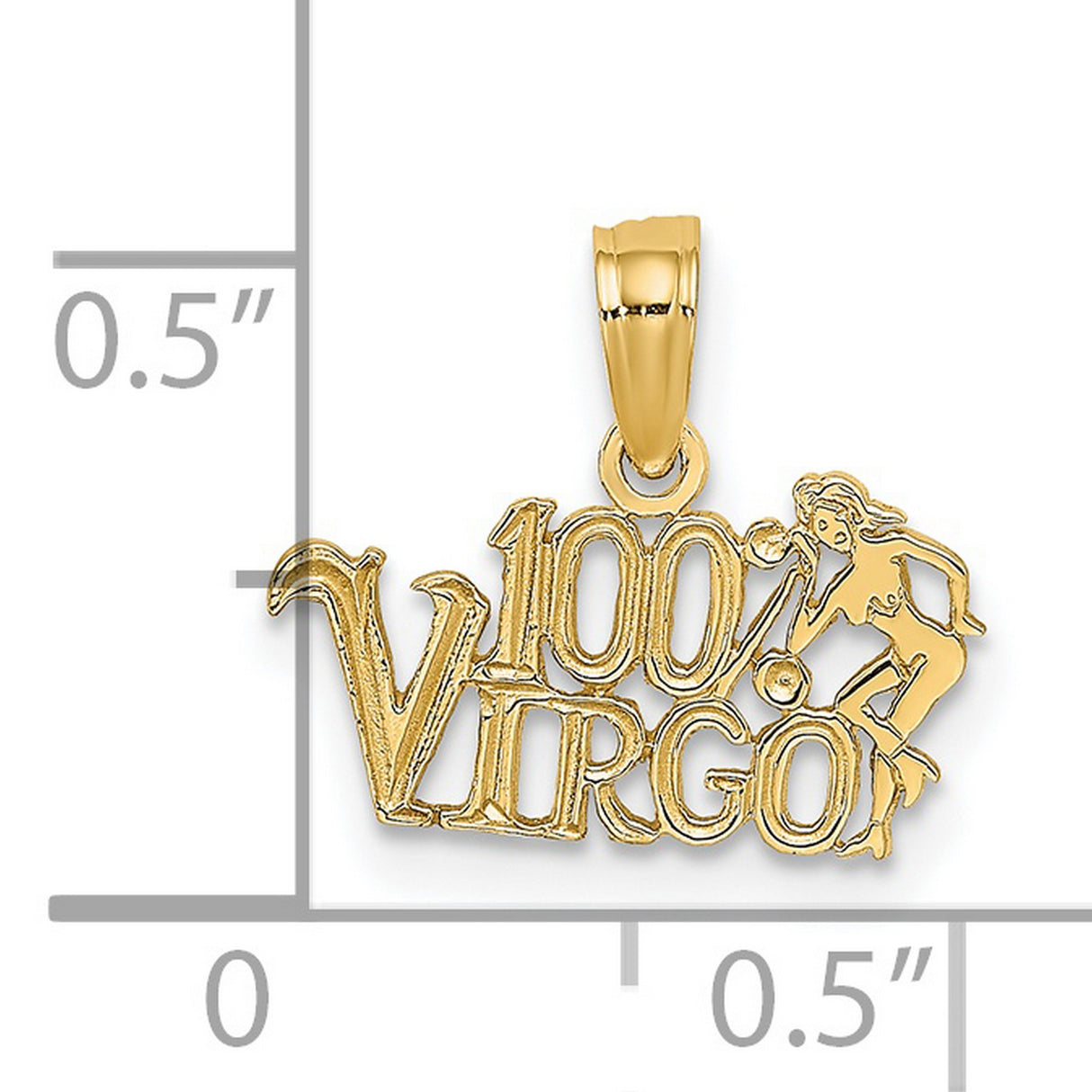 14k Yellow Gold Virgo Zodiac Pendant with Female Figure and 100 Percent Virgo Phrase