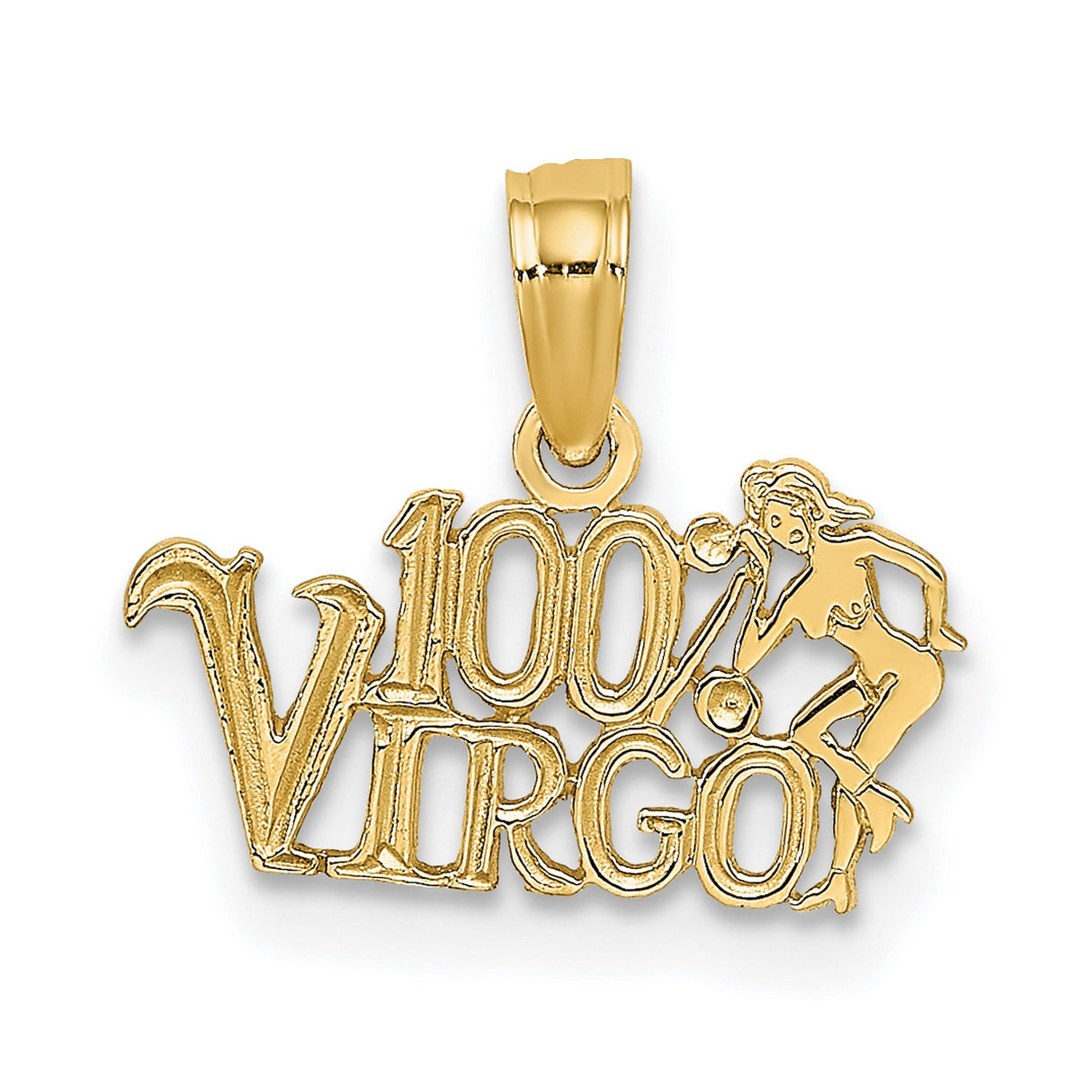 14k Yellow Gold Virgo Zodiac Pendant with Female Figure and 100 Percent Virgo Phrase