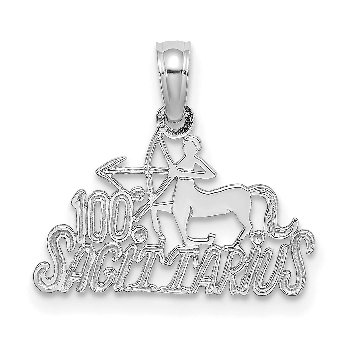14k White Gold Sagittarius Zodiac Pendant with Centaur Archer and Engraving