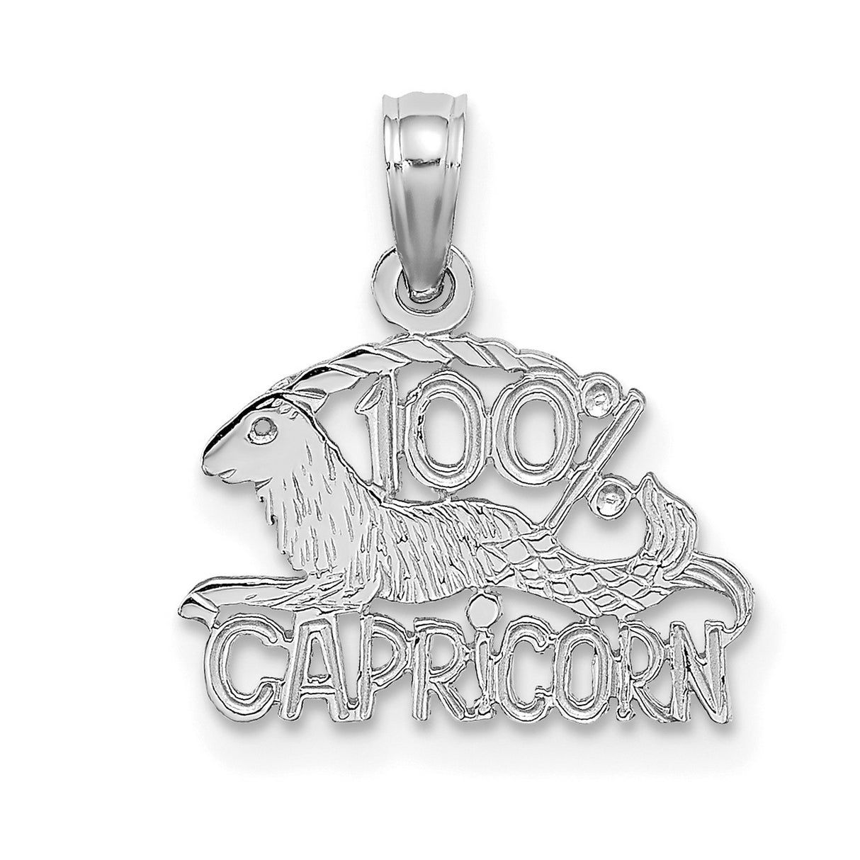 14k White Gold Capricorn Pendant with Goat Mermaid Zodiac Symbol, Unisex Charm