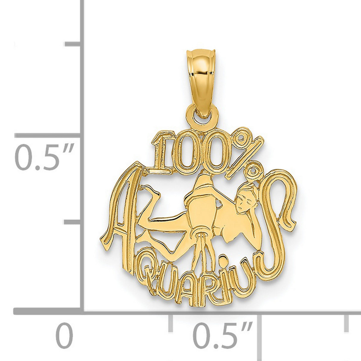 14k Yellow Gold Aquarius Zodiac Pendant, 100% Aquarius Text and Water Bearer Symbol, Celestial Charm