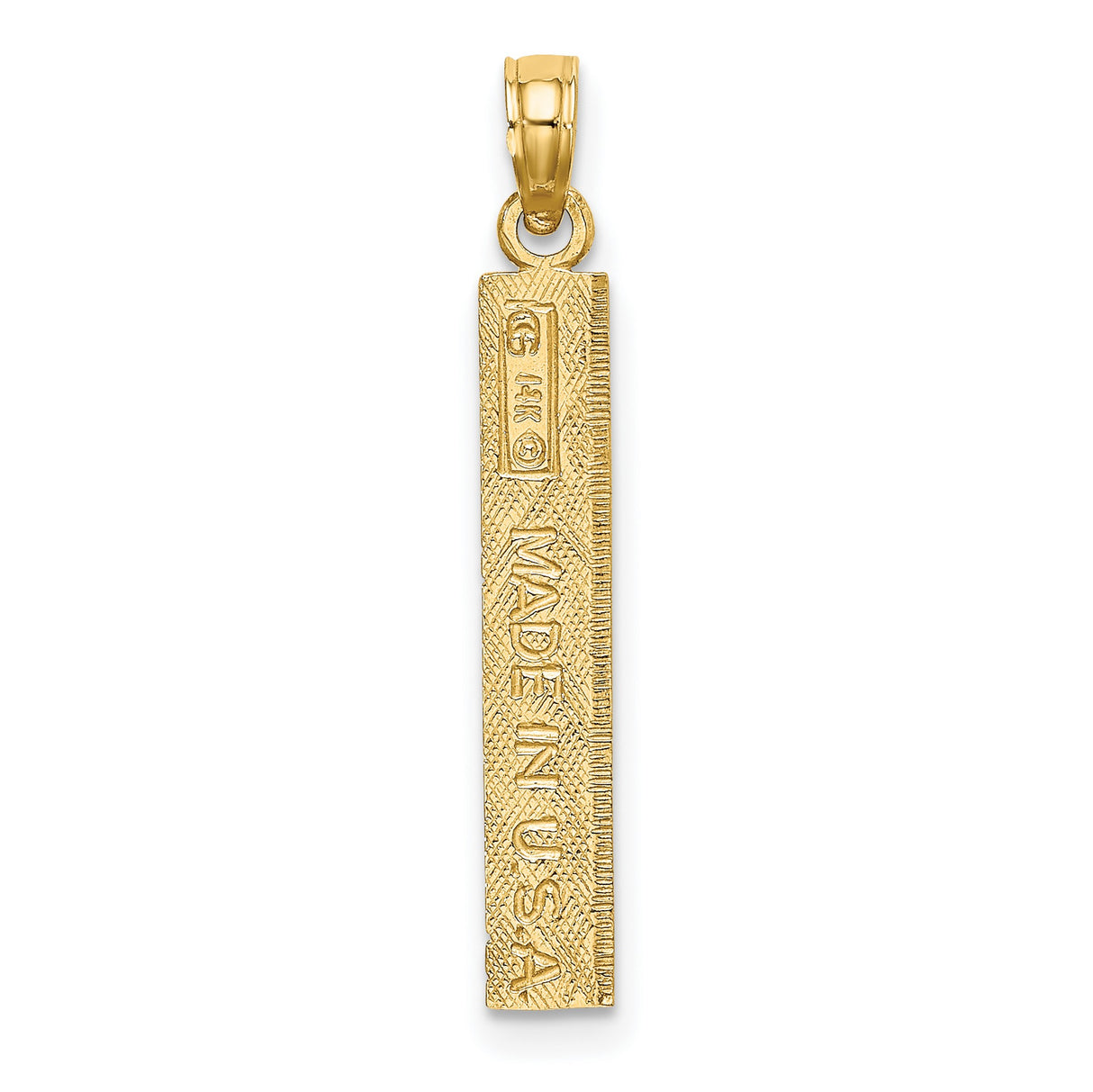 14k Yellow Gold Ruler Pendant with Inch Markings, Unisex Measurement Charm