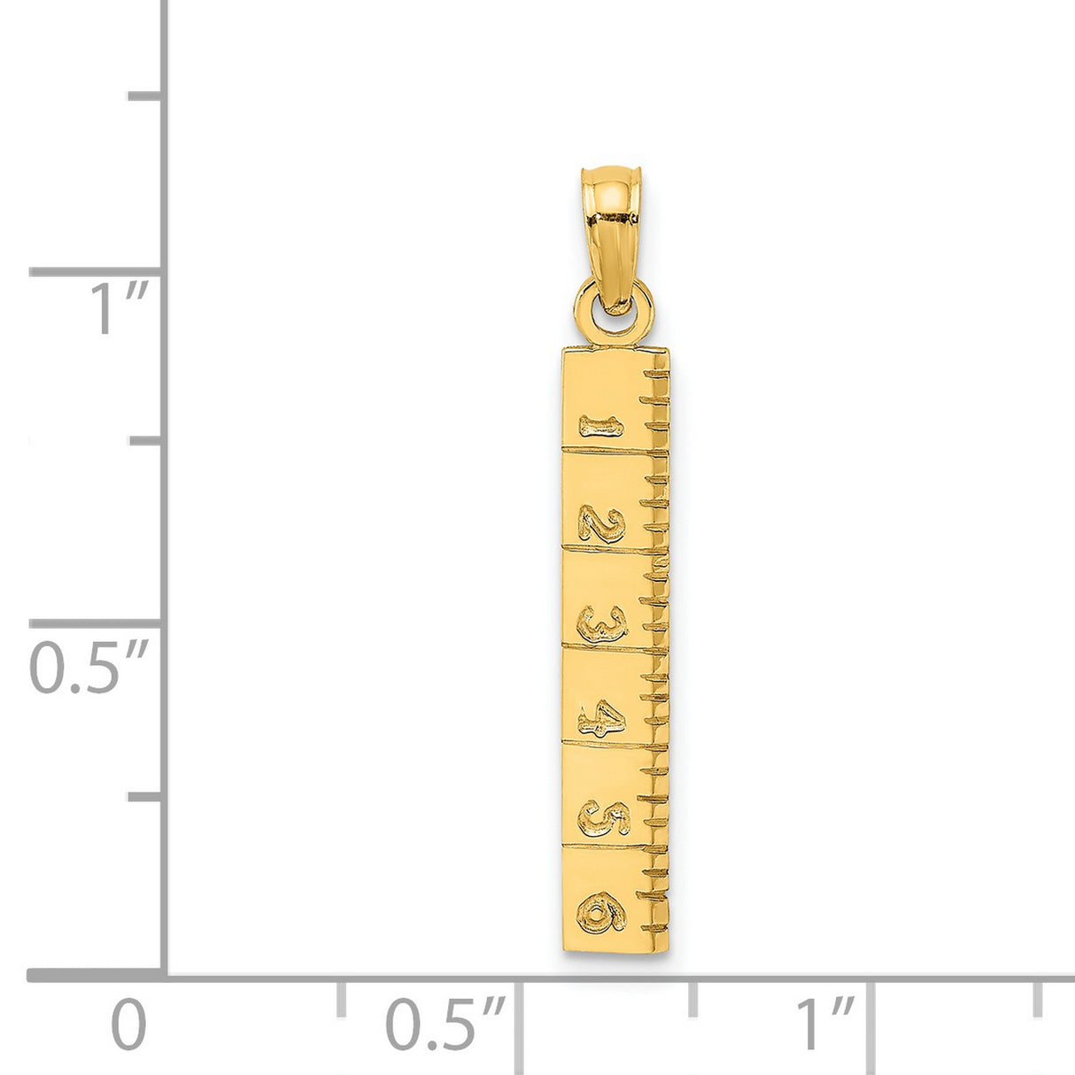 14k Yellow Gold Ruler Pendant with Inch Markings, Unisex Measurement Charm