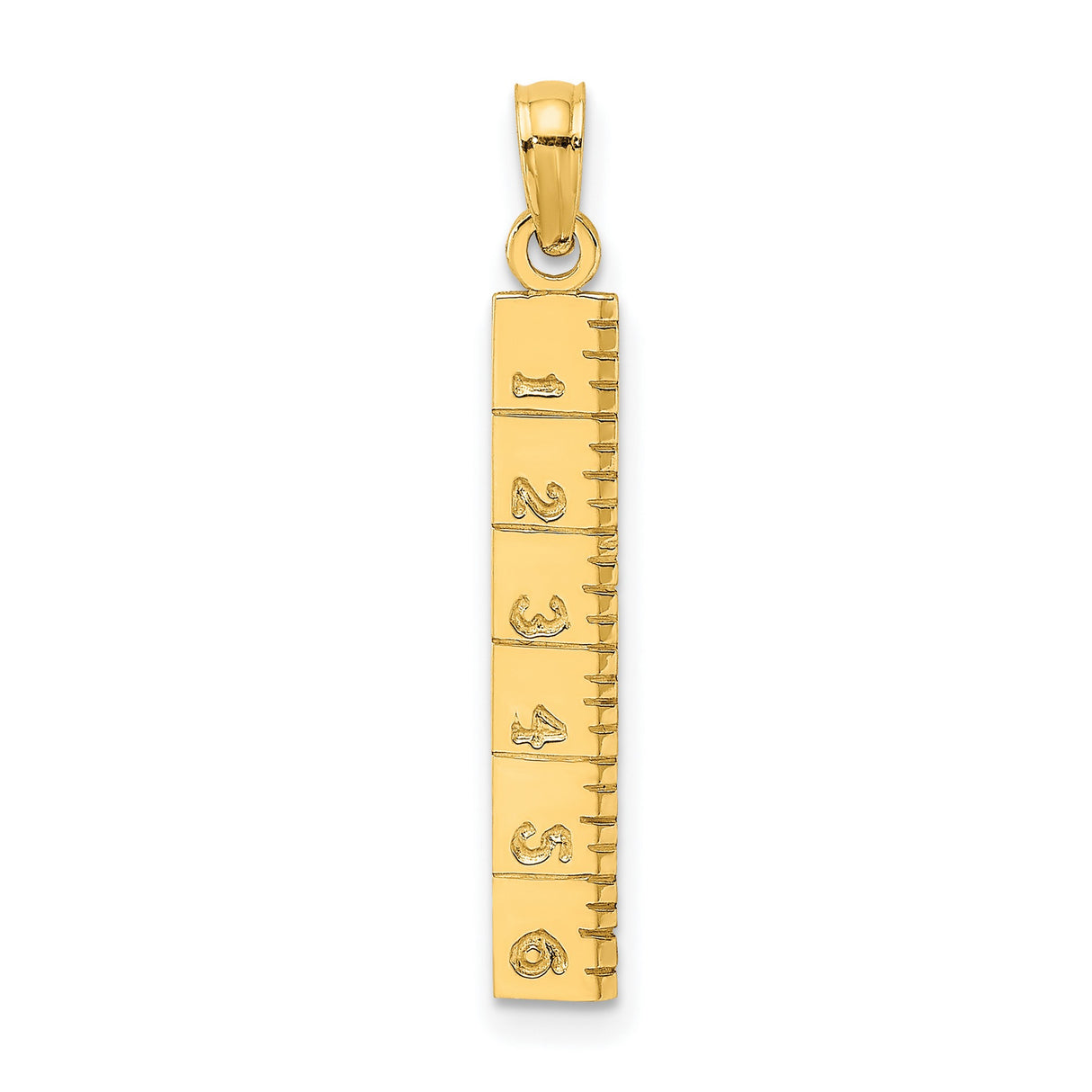 14k Yellow Gold Ruler Pendant with Inch Markings, Unisex Measurement Charm
