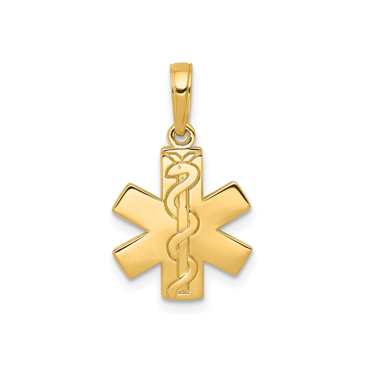 14k Yellow Gold Medical Alert Pendant with Star of Life and Rod of Asclepius Symbol