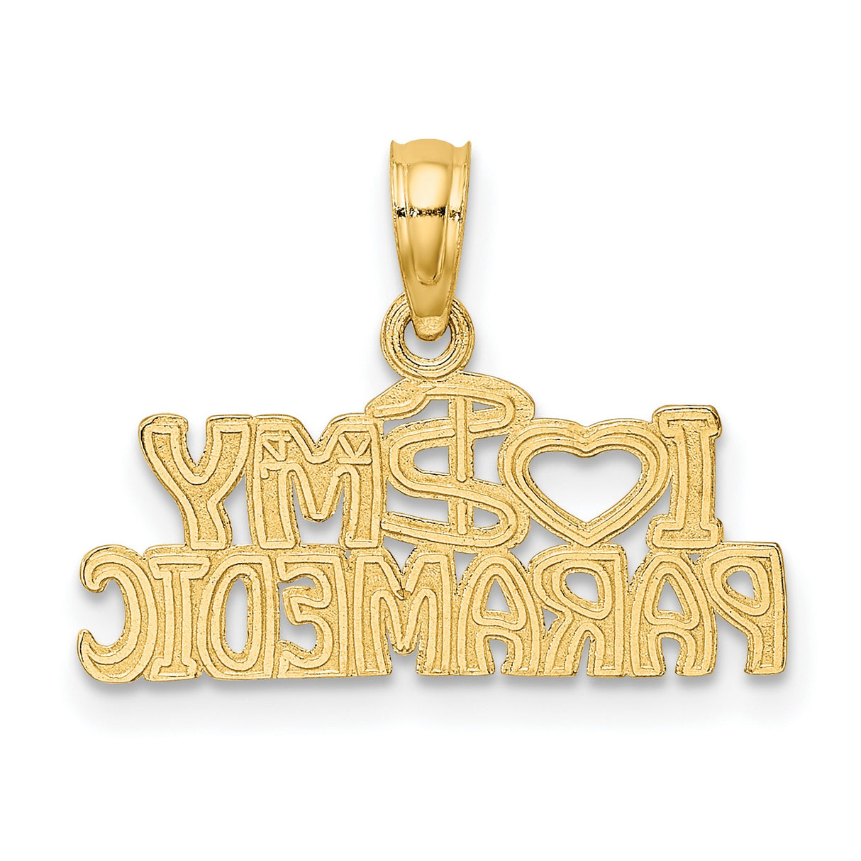 14k Yellow Gold Pendant with Caduceus Symbol and I Heart My Paramedic Design